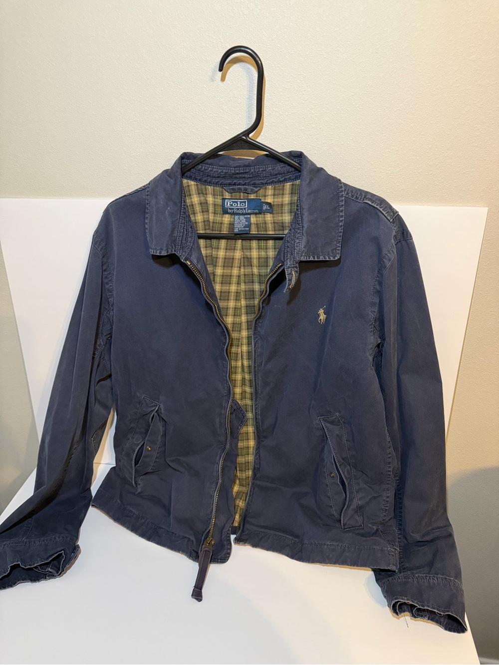 Vintage Polo Ralph Lauren men’s dark blue zip up front jacket L plaid lined